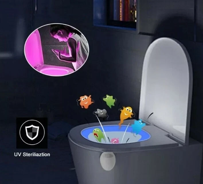 Luz Led Con Sensor De Movimiento Esterilización UV Para Inodoros WC 16 ColoRes