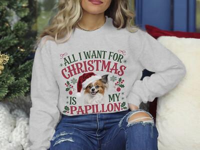Xmas Sweatshirt Christmas Sweater Papillon Dog Xmas Jumper