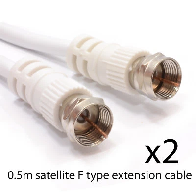 0,5 m tipo F enchufe macho satélite freesat Sky TV virgen coaxial cable plomo x2