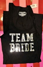 NEW Victoria s Secret Ribbed Sequin BLING TEAM BRIDE Tank Top Shirt Black XS