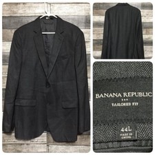 Banana Republic Tailored Fit Herringbone Blazer Men  s 44L Gray Plaid 2 Button