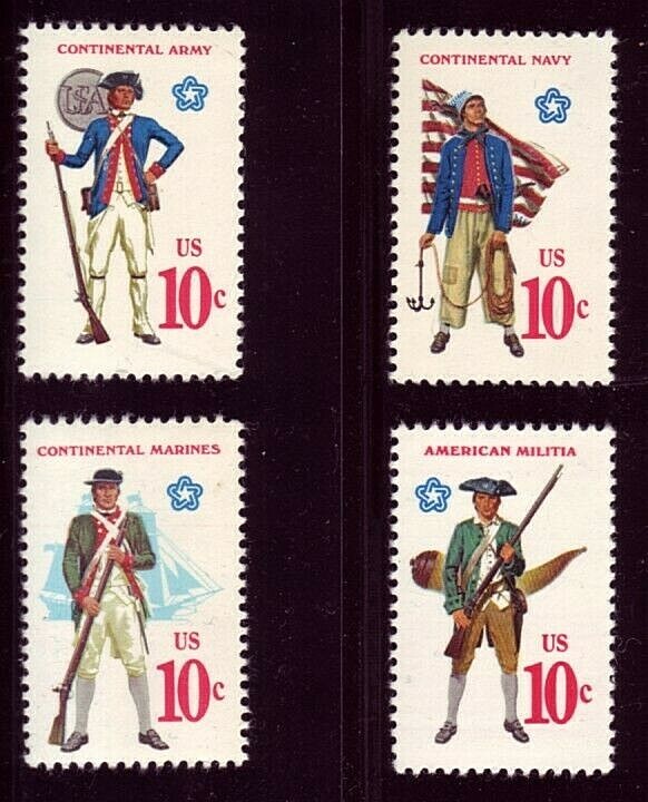 #1565-8 REVOLUTIONARY WAR. ONE SET OF (4) MINT SINGLES. F-VF NEVER HINGED!