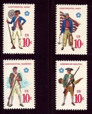 #1565-8 REVOLUTIONARY WAR. ONE SET OF (4) MINT SINGLES. F-VF NEVER HINGED!