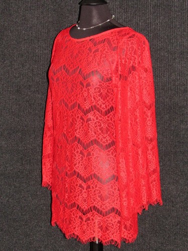 ALEXIS Katarina Red Sheer Lace Bell Sleeve Tunic Cover Up Dress SZ M NEW - Picture 3 of 6