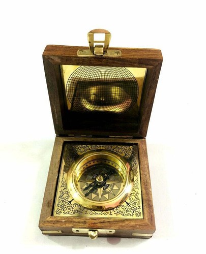 Antique Maritime Brass Compass Vintage Nautical Table Top Decor Compass in Box3" - 第 2/5 張圖片
