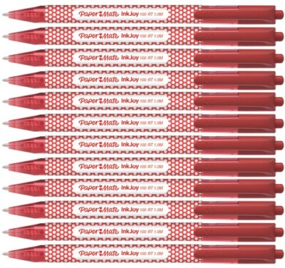 Paper Mate InkJoy 100 RT Wrap Ballpoint Pen Retractable Red Ink 12 Pens New