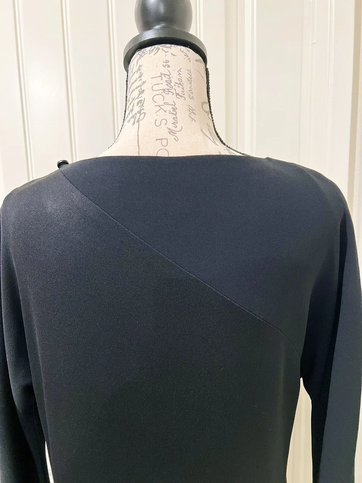 Linda Allard Ellen Tracy Cocktail Sheath Long Sleeves Black Shift Dress Sz 10 - Image 4 of 4