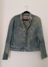 John Rocha Womens Denim Jacket Size Small Blue Oversized Boxy Distressed Faded