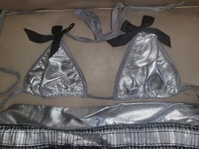 NWT Dreamgirl Sexy Lame Bikini Tri-Top, Thong, & Skirt Lingerie Stripper Set
