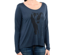 NWT HALSTON HERITAGE SzS SKETCH PRINT LONG SLEEVE MODAL T-SHIRT STORM BLACK $115