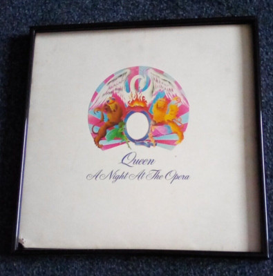 QUEEN.NIGHT AT THE OPERA. ORIGINAL  COVER MOUNTED / FRAMED  12 X 12 INS TO HANG