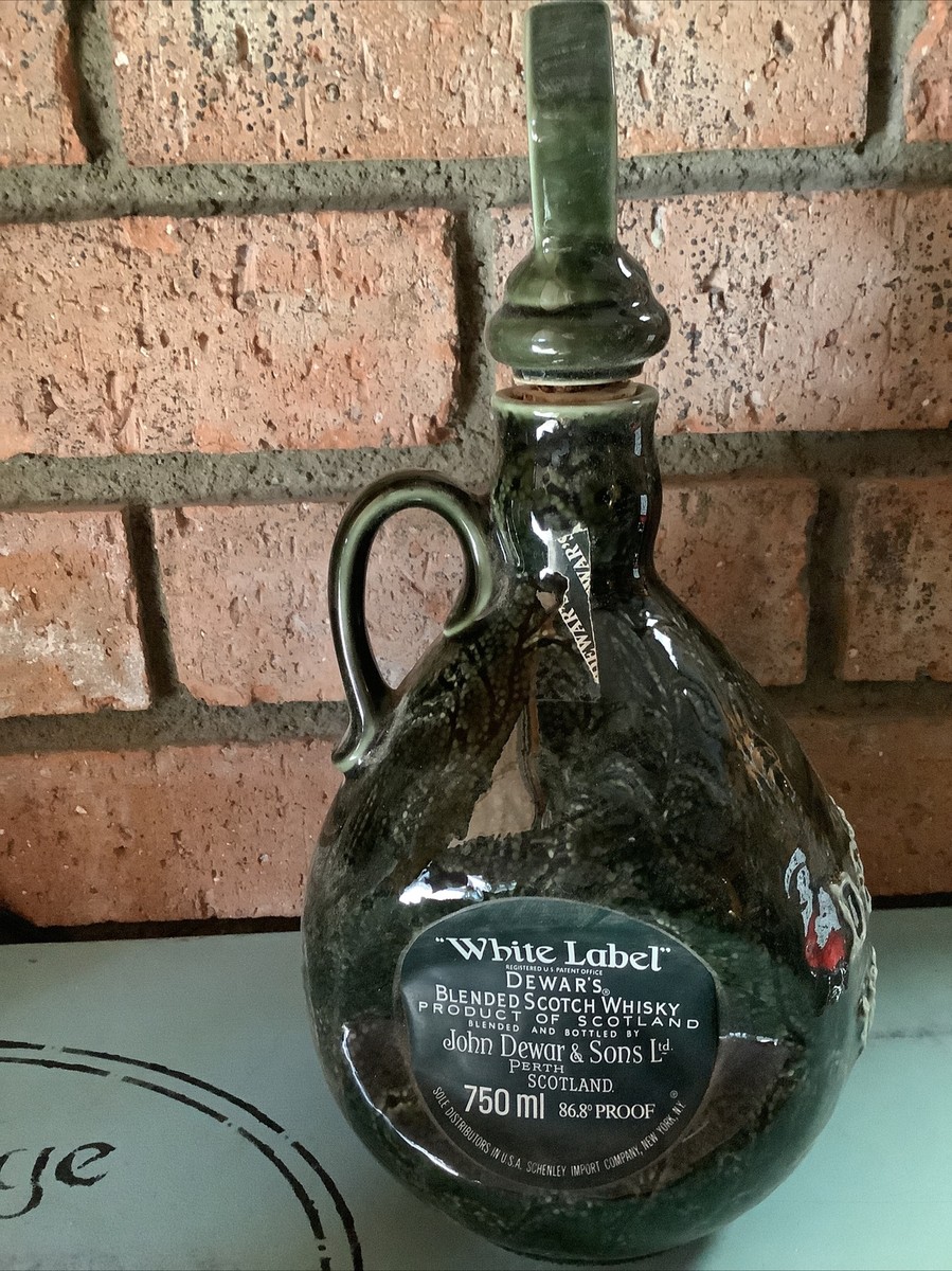 Dewars Centennial Flagon White Label Glazed Ceramic Whiskey Bottle