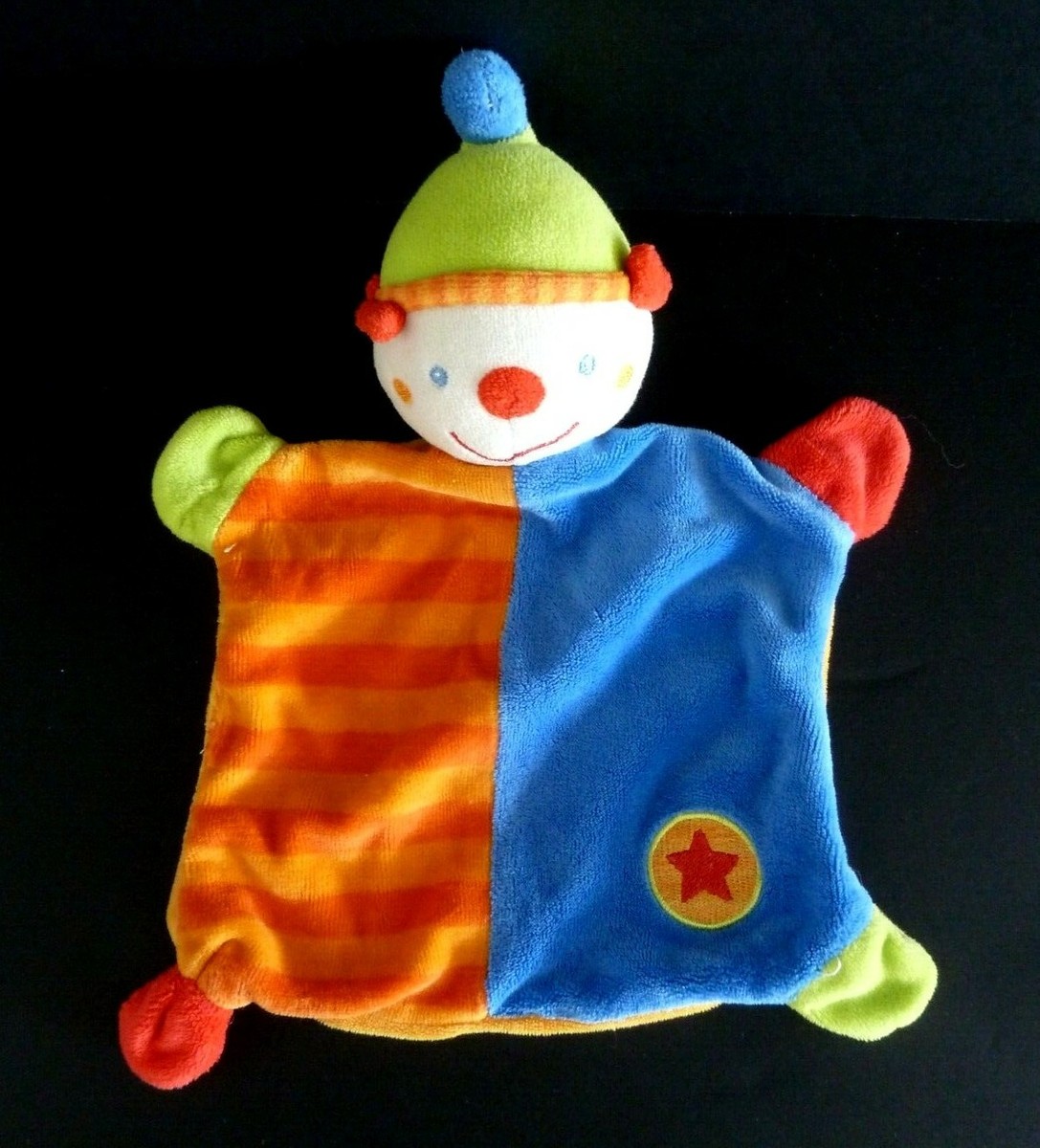 Doudou Plat Baby Club Clown Multicolore - Bleu, Orange, Vert, Rouge - Occasion En Très Bon état