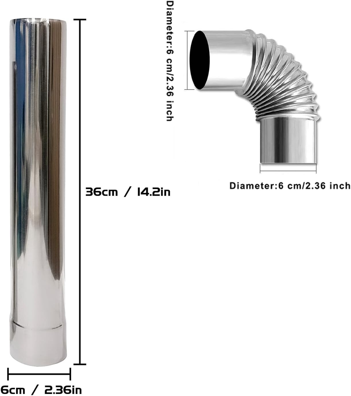 Thickness Stove Pipe Stainless Steel 5 Pcs Flue Chimney Extension Diameter 2.36