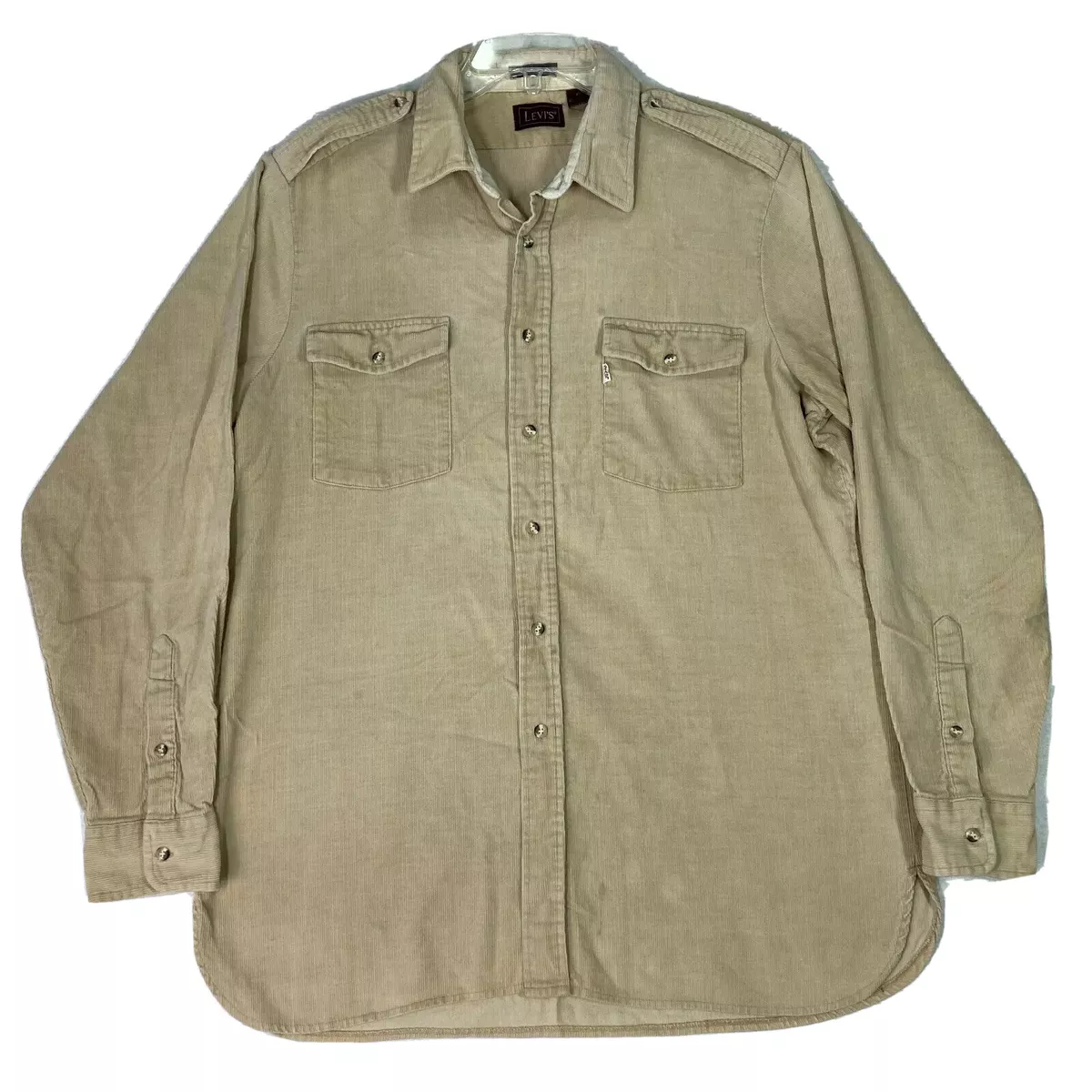 Vintage Levis Corduroy Shirt Button Up Size XL Western Work Beige Grunge 90s 80s