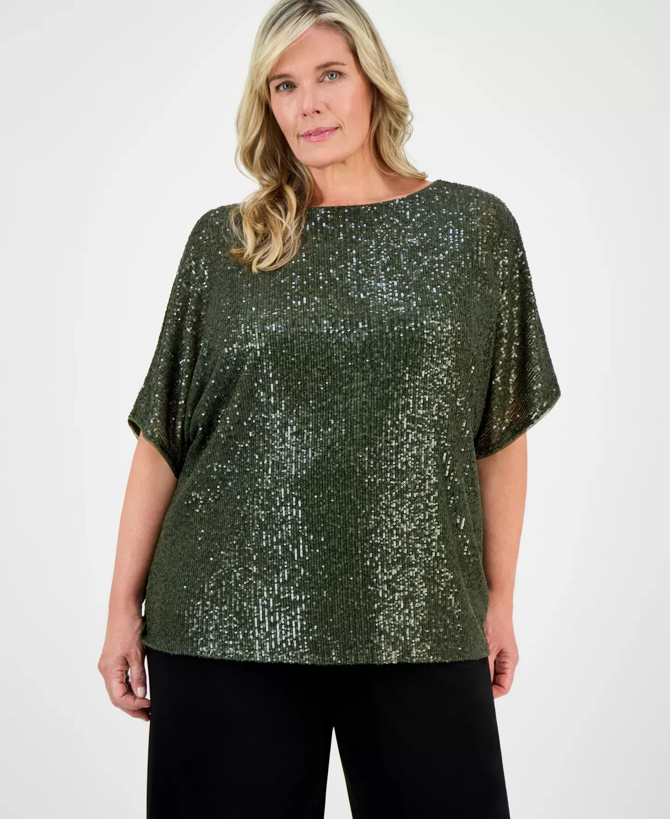 Anne Klein Women's Top Plus Sz 2X Size Sequin Dolman-Sleeve