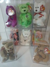 Lot of 8 Vintage Ty Beanie Babies Display Case Included