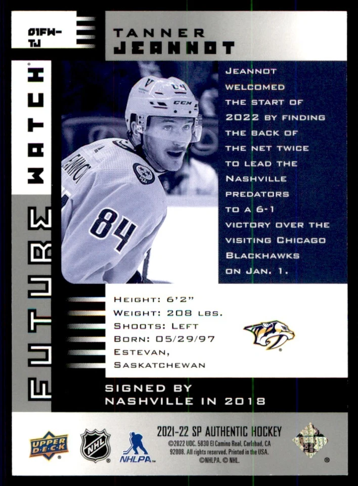 2021-22 SP Authentic Future Watch Retro Tanner Jeannot 339/900 #01FW-TJ - Image 2 of 2