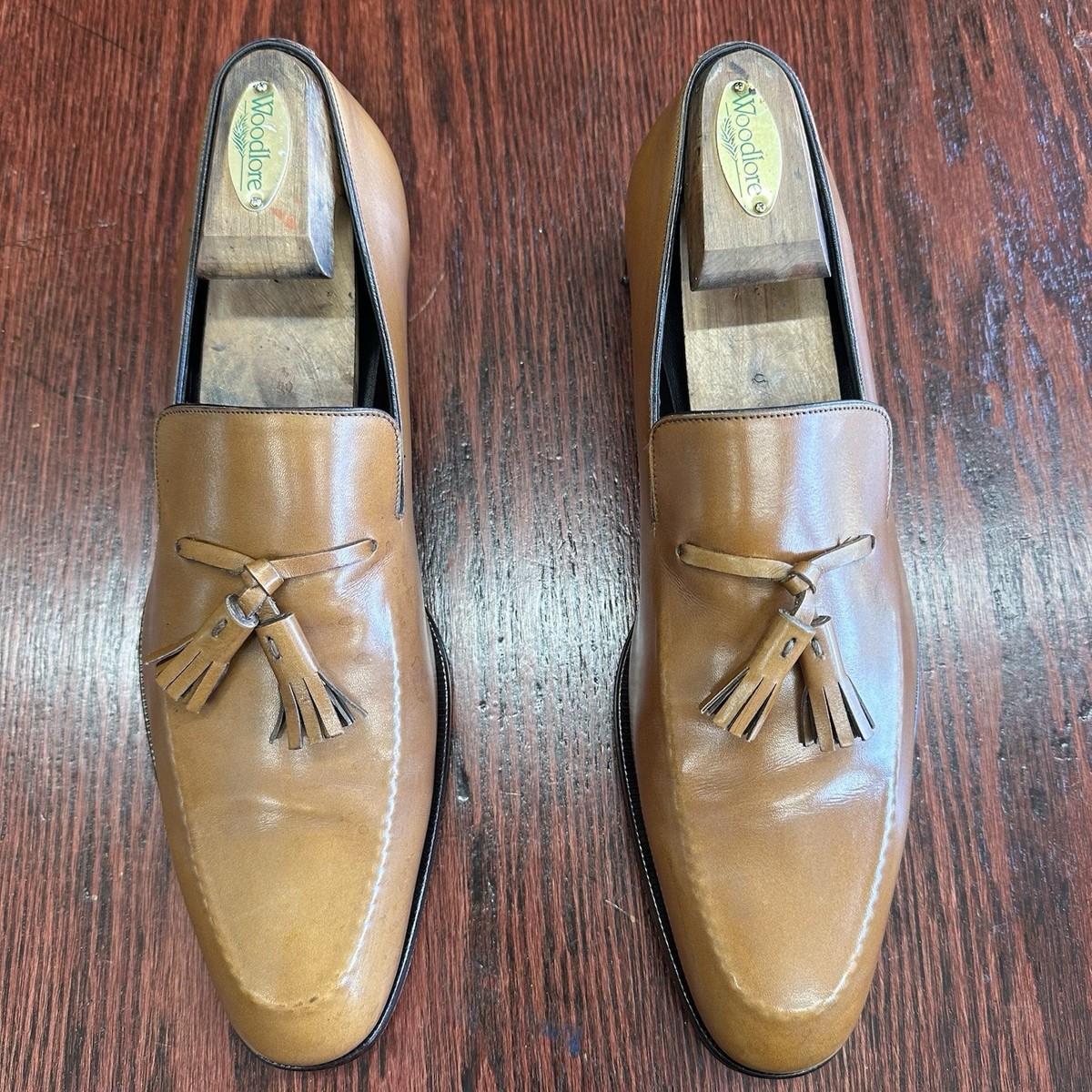 $920 Mens Brown Ferragamo Leather Tassel Loafers Sz 8 E, 9 D  display picture 1