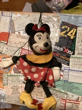 Vintage 1950s Peter Puppet Playthings Minnie Mouse Wood Composition Marionette