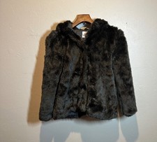 Zara Girls Faux Fur Hooded Coat Size 11/12 Black Plush Winter Jacket