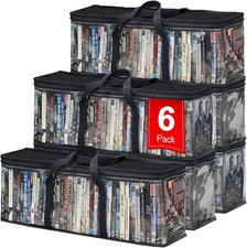 CD DVD Storage Bags 6-Pack Clear Blu-ray Case Holder W/ Zipper Handles Holds