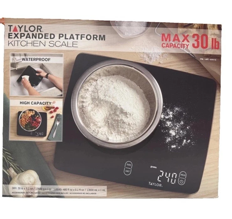 Taylor Waterproof Digital Kitchen Scale 30 lb Capacity Expanded Platform – New