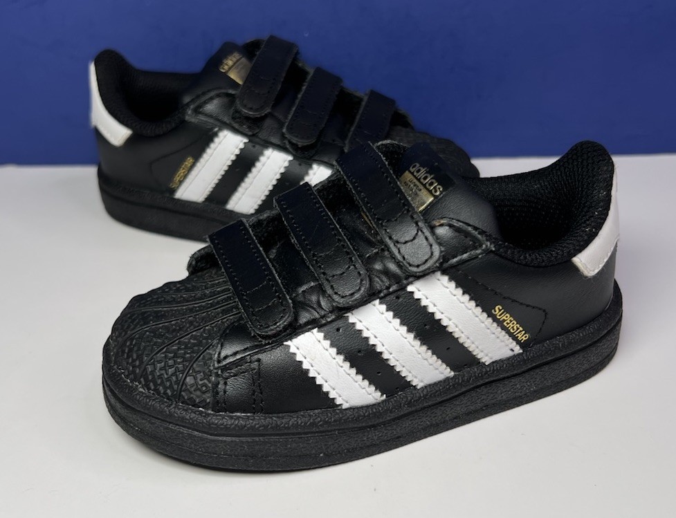 Adidas Superstar Classic Sneakers Toddler Kids Size 6K Black White Gold VGC
