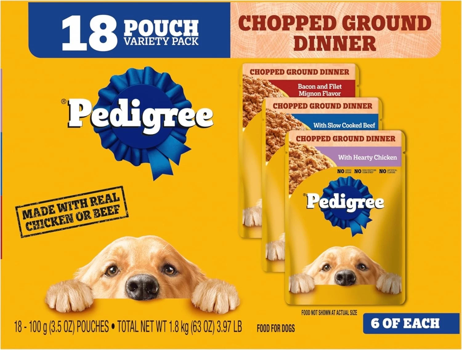 Pedigree Chopped Ground Dinner Wet Dog Food Pouches Variety Pack, 3.5 oz Pouches