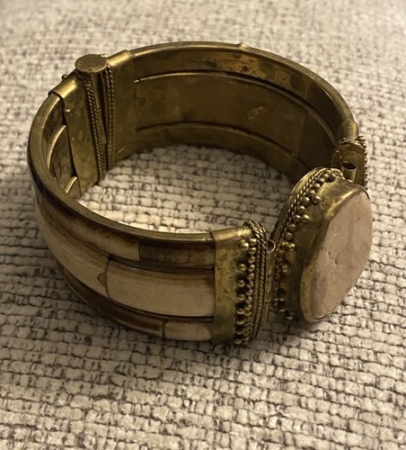 Vintage Armreif Chunky Armband Knochen und Stein Boho mit Pin Scharnier - Bild 13 von 20