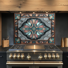 Copper Look Colorful Glass Kitchen Backsplash...