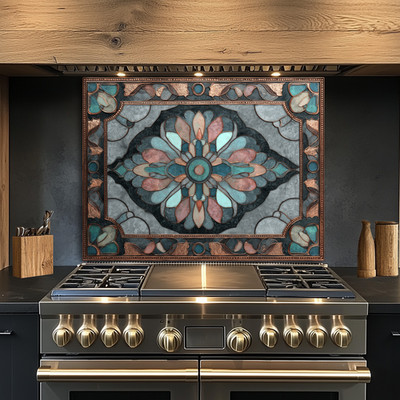 Copper Look Colorful Glass Kitchen Backsplash Behind Stove, Durable Panel