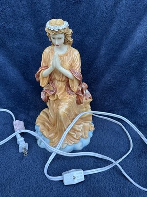 Vintage Angel Lamp Figurine Statue Table Accent Light Decor Floral Wings