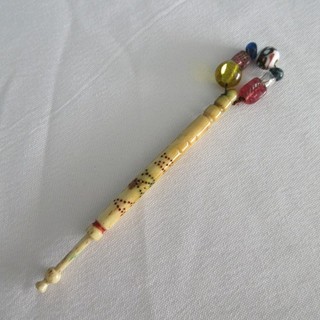 Antique Lace Bobbin Victorian Bovine Bone Name ANN NEWILL Glass Bead Spangle