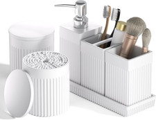6-Piece White Bathroom Set - Modern Resin Bathroom Accessories Set with Soap Dis
