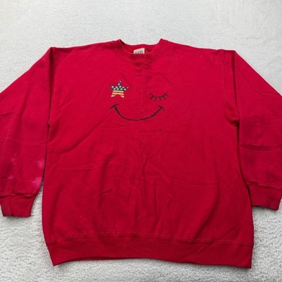 Vintage 1993 Maze Red Smiley Face Star American Flag Sweatshirt Mens Large USA