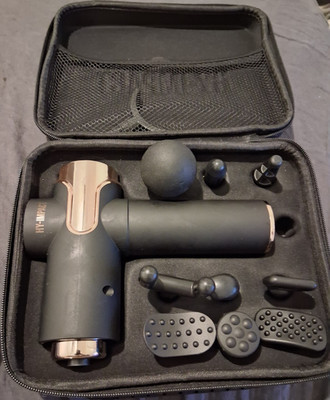 HY-IMPACT Massage Gun Cordless Percussion 6 Attachments Black with Carrying Case