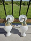 2 Vtg 1950’s White Milk Glass Hobnail Wall Sconce Electric Wall Light Fixtures