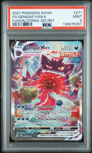 2021 POKEMON SWORD & SHIELD FUSION STRIKE SECRET #271 FULL ART/GENGAR VMAX PSA 9