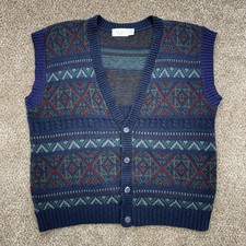 Vintage Sears Knit Sweater Vest Men's Size L The Men's Shop Acrylic Button Down