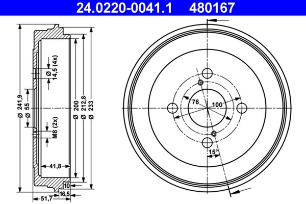 2X Bremstrommel Ate 24.0220-0041.1 FüR Van Toyota Yaris Verso SCP10_ SCP10R Vvti-image