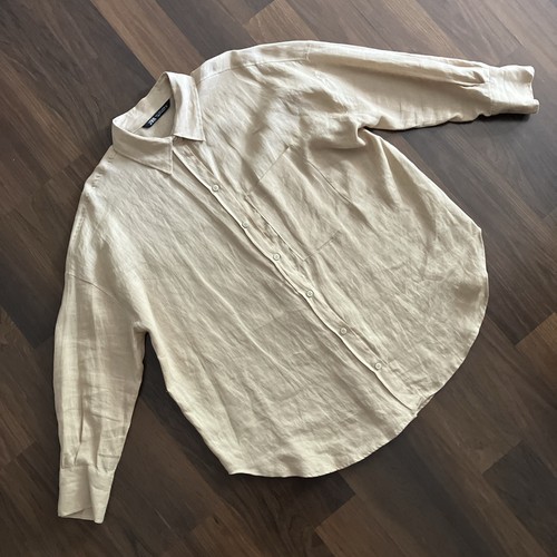 Zara Women's Oversized 100% linen Button Down Oversized Shirt Lounge Casual L - Picture 3 of 13