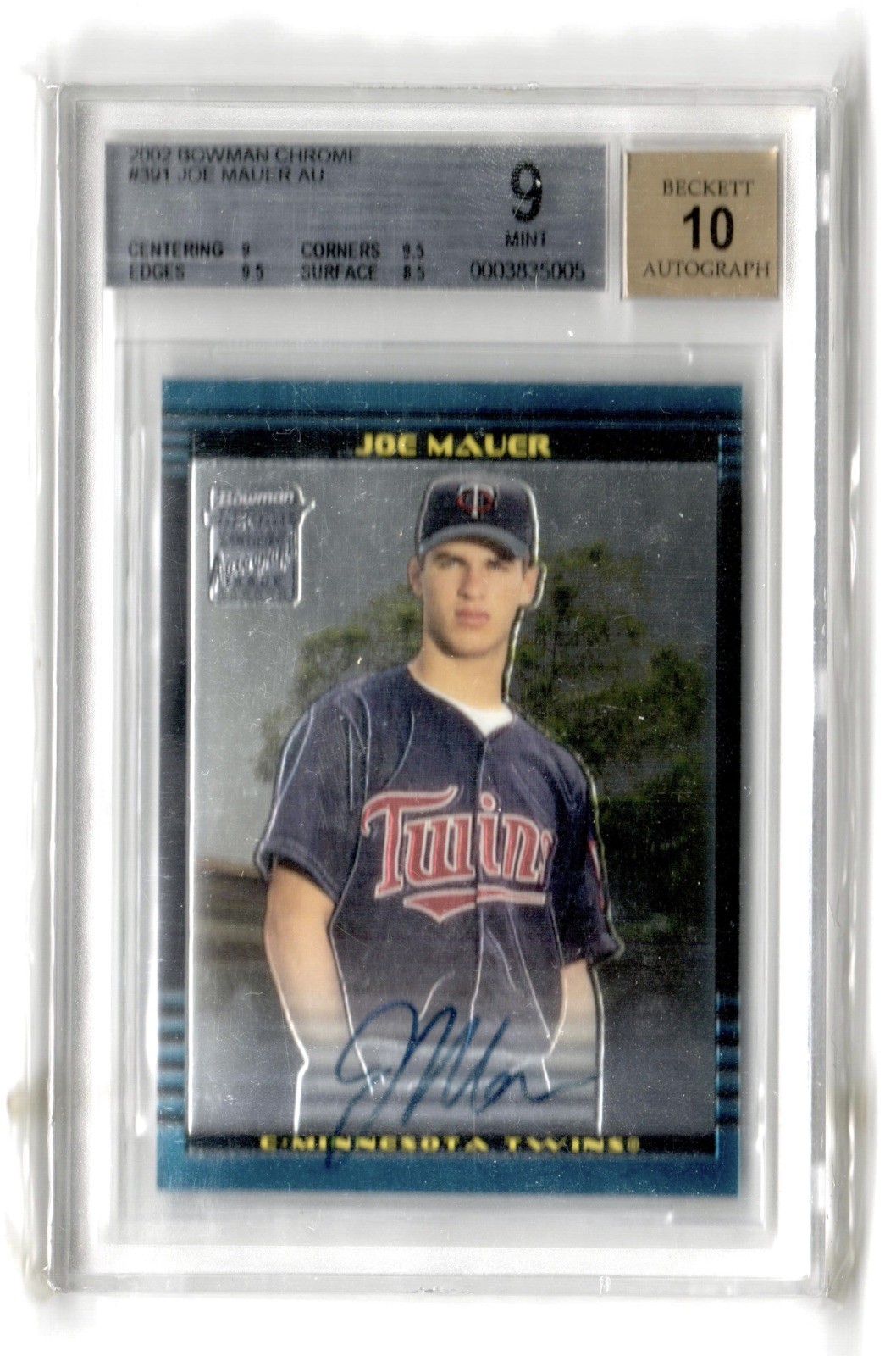 2002 Bowman Chrome Joe Mauer Rookie Auto BGS 9 / Auto 10 HOF Twins