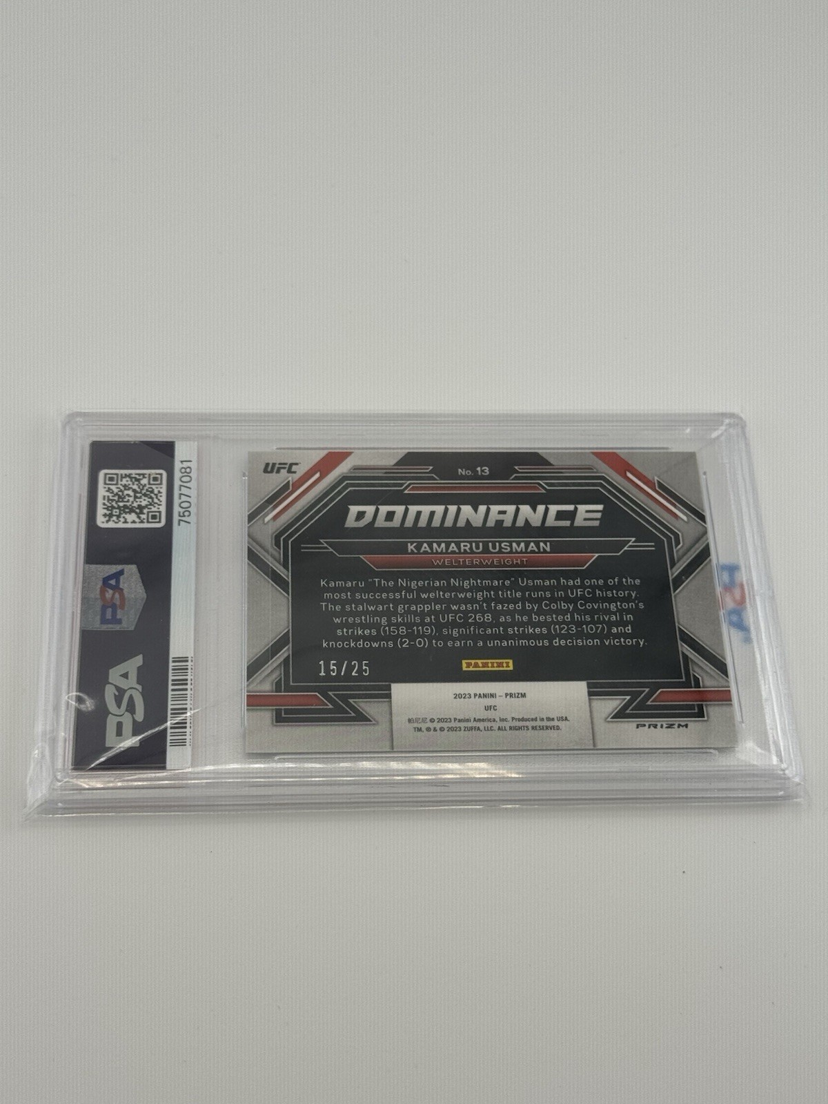 2023 Panini Prizm UFC Dominance Kamaru Usman #13 Mojo Prizm /25 PSA 10 view 4