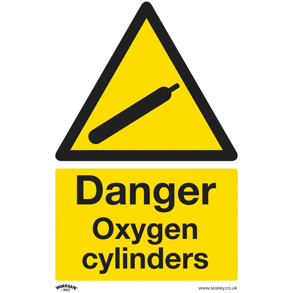 Worksafe Warning Safety Sign - Danger Oxygen Cylinders - Rigid Plastic
