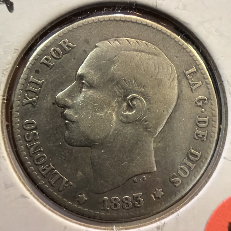 SPAIN 1883 SILVER PESETA ~ ALFONSO XII ~br194