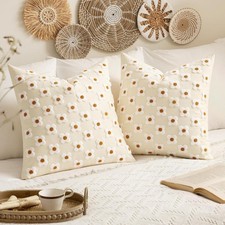 Emma Decorative Throw Pillow Covers Daisy Sunflower Set of 2 24 x 24inch Linen