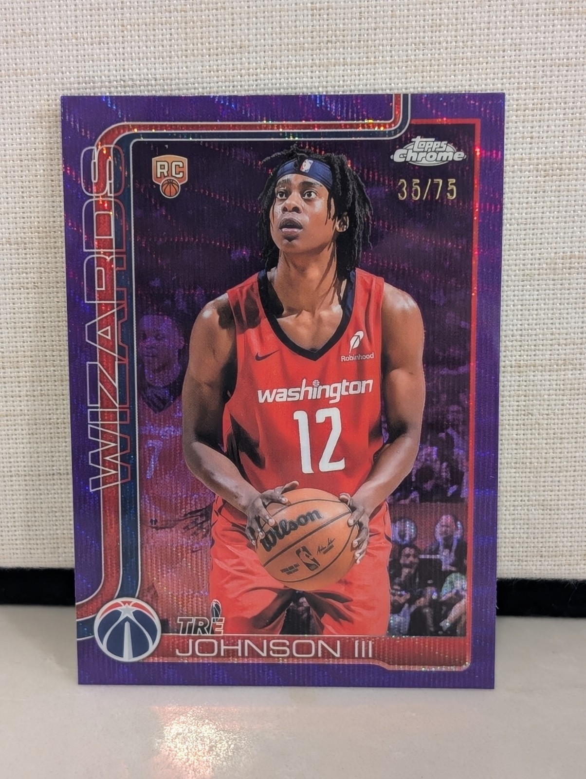 Tre Johnson 2025-26 Topps Chrome #256 Rookie Purple wave Refractor /75 Wizards