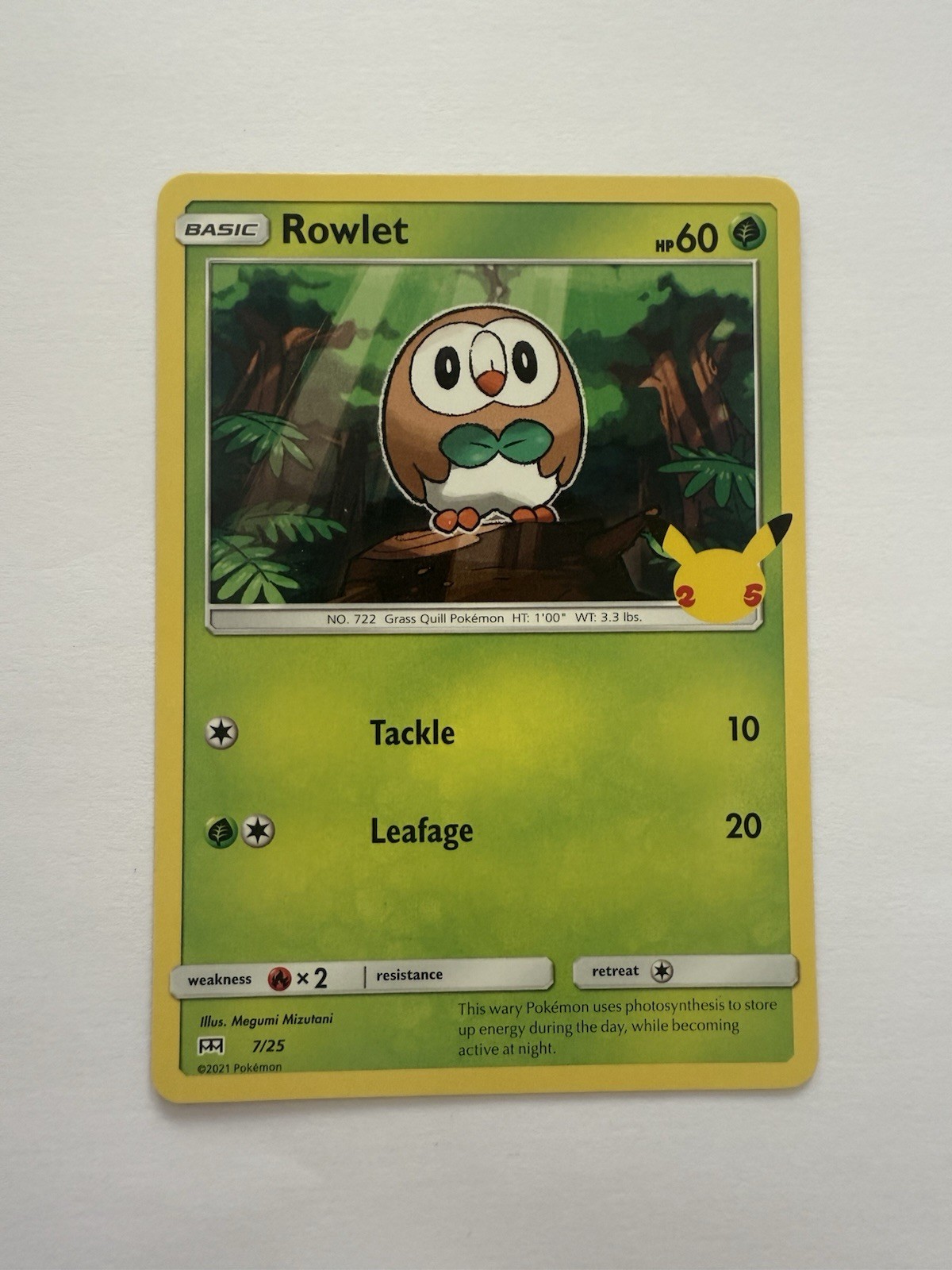 Rowlet - Non Holo - 7/25 McDonalds Promo - 2021 - 25th Anniversary - Pokemon