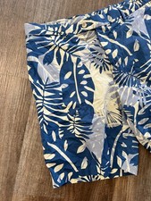 Peter Millar blue white cotton stretch modern palm print flat front shorts 36